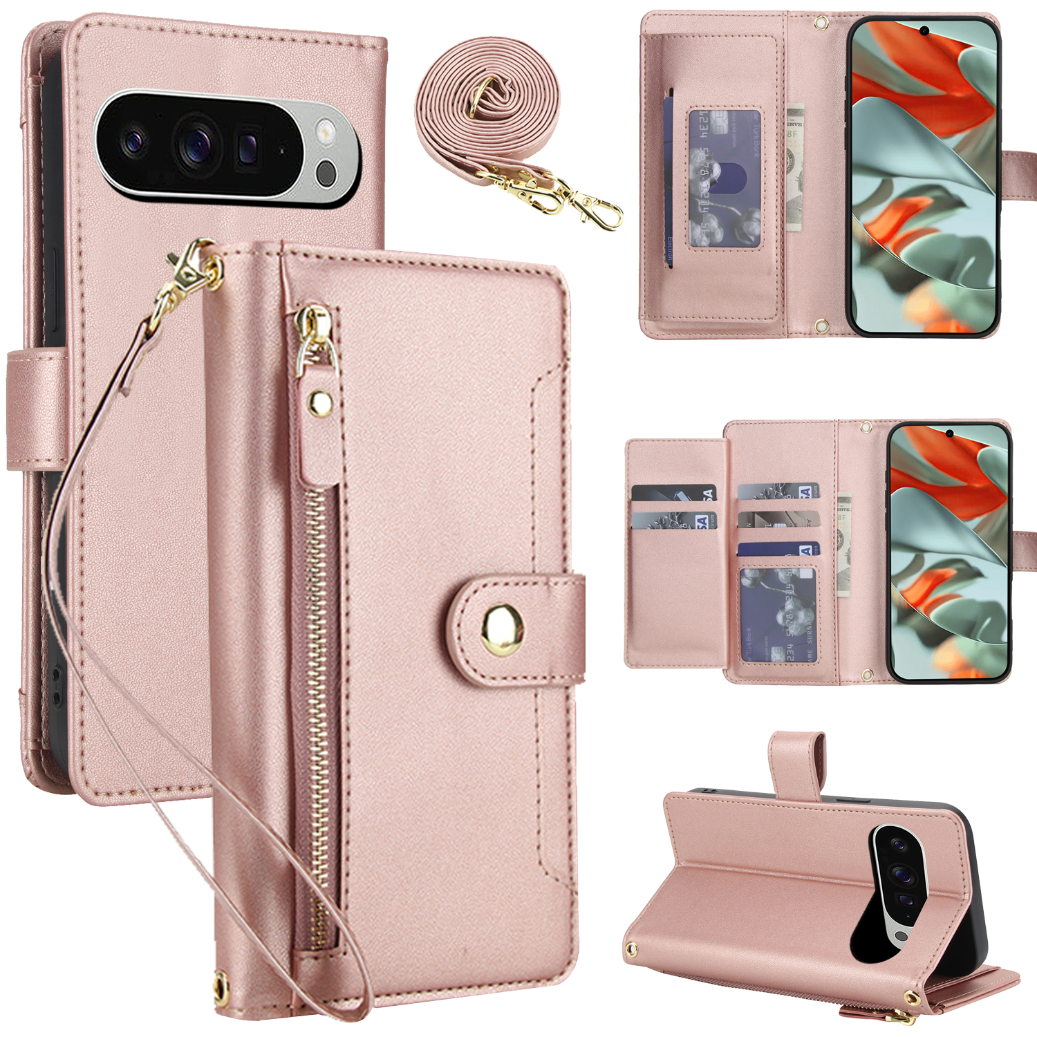 Luxury Bags - Crossbody Zipper Leather Wallet Flip Case