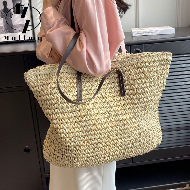 Straw Woven Tote Bags Casual L - Luxury Bags Reseller 리뷰 및 가격